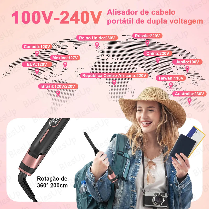 Prancha Profissional de Cabelo 230°C Cerâmica 9mm – Preto