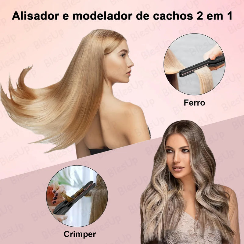 Prancha Profissional de Cabelo 230°C Cerâmica 9mm – Preto