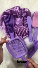 Kit 05 Escova Raquete Flex Escova Mágica e Polvo Massageador de Silicone Touca de Cetim Beauty Flash