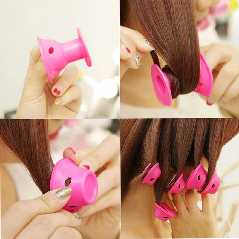 Rolo modelador de cabelo 20 unidades rosas de silicone cachos perfeitos