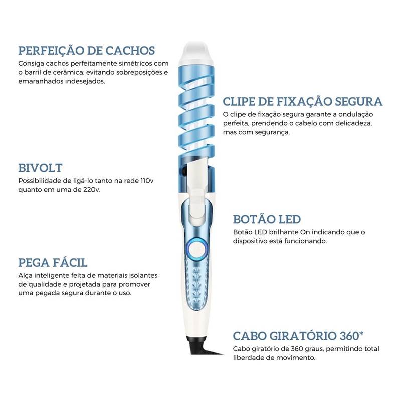 Modelador de Cachos Cacheador de Cabelo Ondas Profissional 110v/220v Bivolt