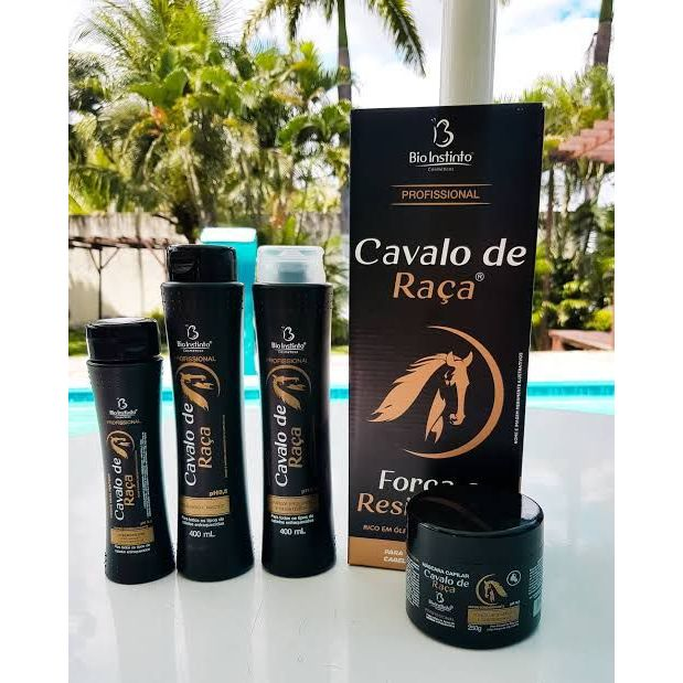 Kit Cavalo de Raça Bio Instinto 4itens Anti Queda Brilho Força Crescimento Salão Beleza Frizz