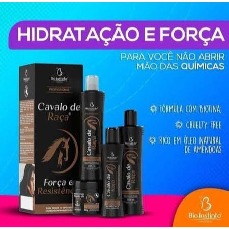 Kit Cavalo de Raça Bio Instinto 4itens Anti Queda Brilho Força Crescimento Salão Beleza Frizz