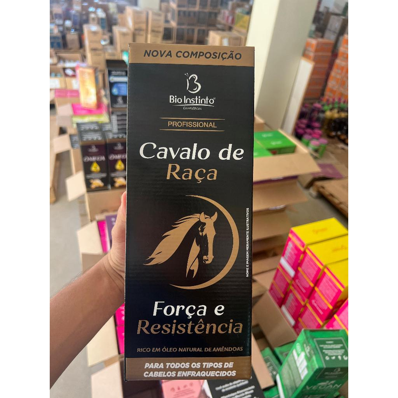 Kit Cavalo de Raça Bio Instinto 4itens Anti Queda Brilho Força Crescimento Salão Beleza Frizz
