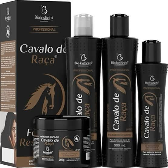 Kit Cavalo de Raça Bio Instinto 4itens Anti Queda Brilho Força Crescimento Salão Beleza Frizz