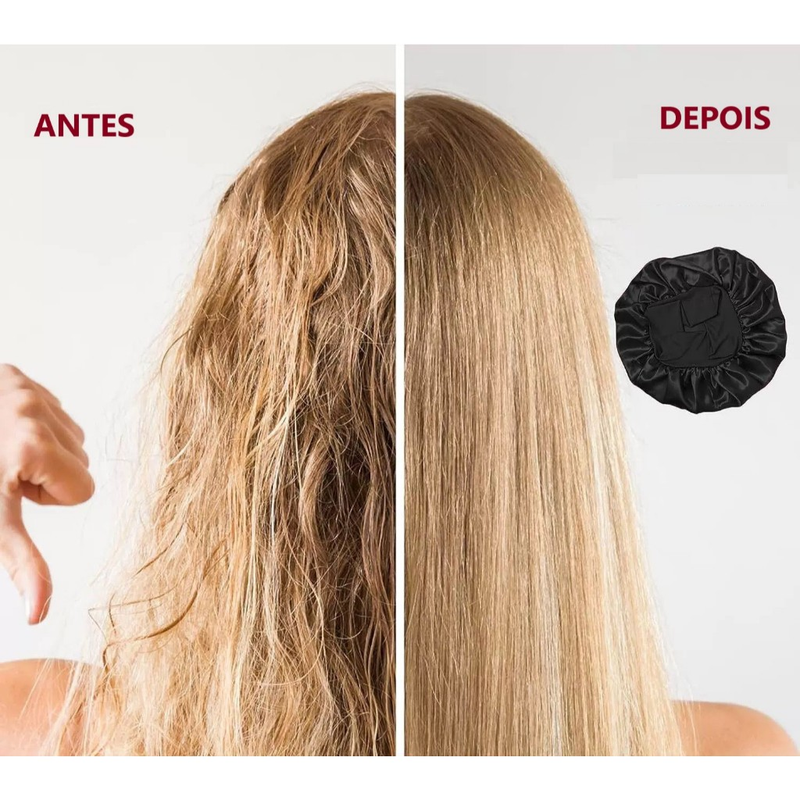 Touca/Gorro de Dormir de Cetim com Aba Faixa Larga Gigante Cabelo Anti Frizz Toca Head