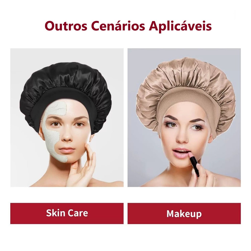 Touca/Gorro de Dormir de Cetim com Aba Faixa Larga Gigante Cabelo Anti Frizz Toca Head