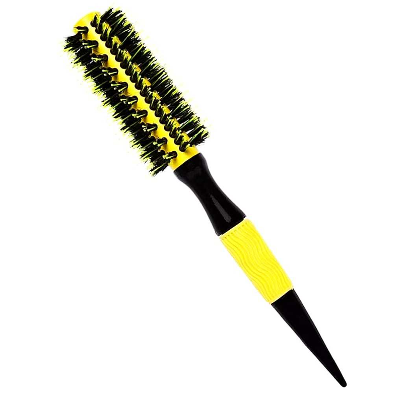 Escova De Cabelo Térmica Amarela Cerdas De Javali Mista Madeira