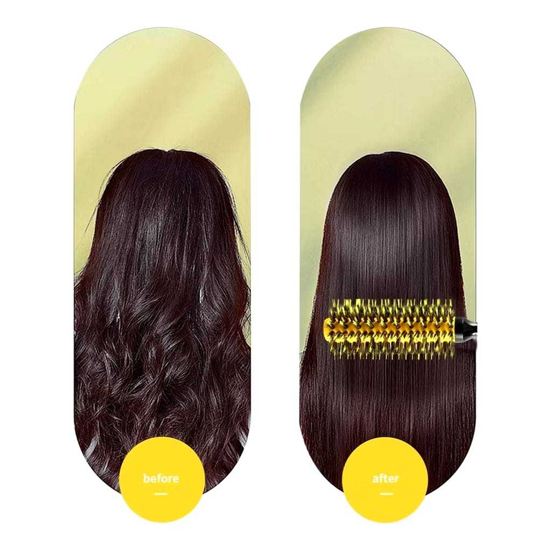Escova De Cabelo Térmica Amarela Cerdas De Javali Mista Madeira