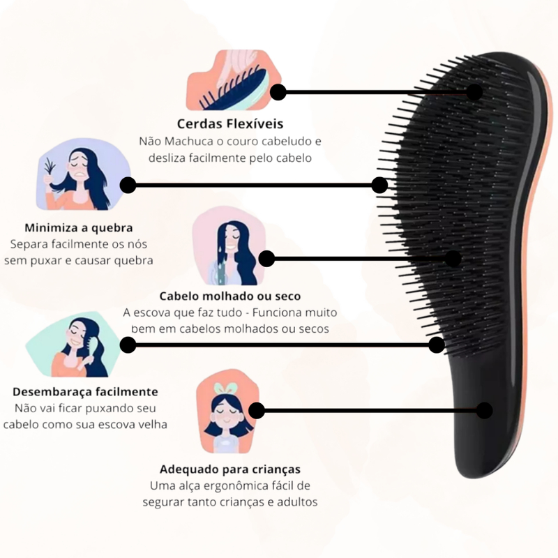 Escova Antifrizz Desembaraçadora flexivel cabelo cabelos cacheados lisos curto longo todos os tipos de cabelo macia