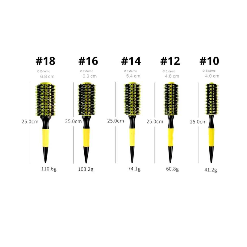 Escova De Cabelo Térmica Amarela Cerdas De Javali Mista Madeira