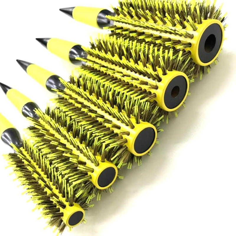 Escova De Cabelo Térmica Amarela Cerdas De Javali Mista Madeira