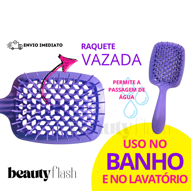 Kit 05 Escova Raquete Flex Escova Mágica e Polvo Massageador de Silicone Touca de Cetim Beauty Flash