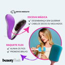 Kit 05 Escova Raquete Flex Escova Mágica e Polvo Massageador de Silicone Touca de Cetim Beauty Flash