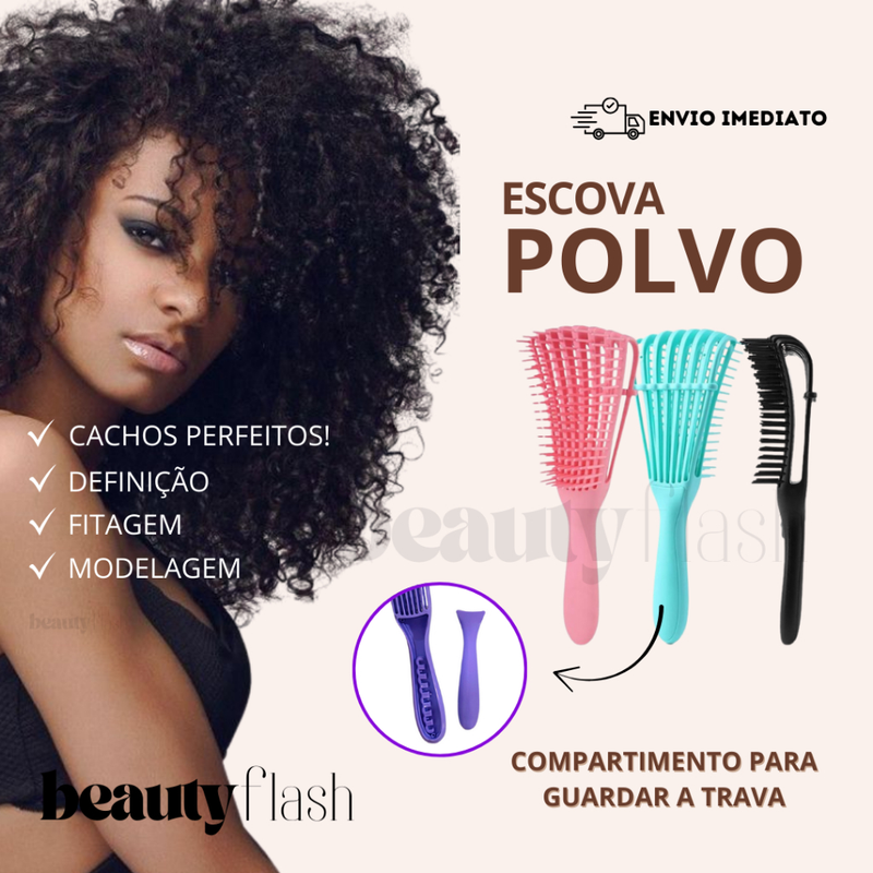 Kit 05 Escova Raquete Flex Escova Mágica e Polvo Massageador de Silicone Touca de Cetim Beauty Flash
