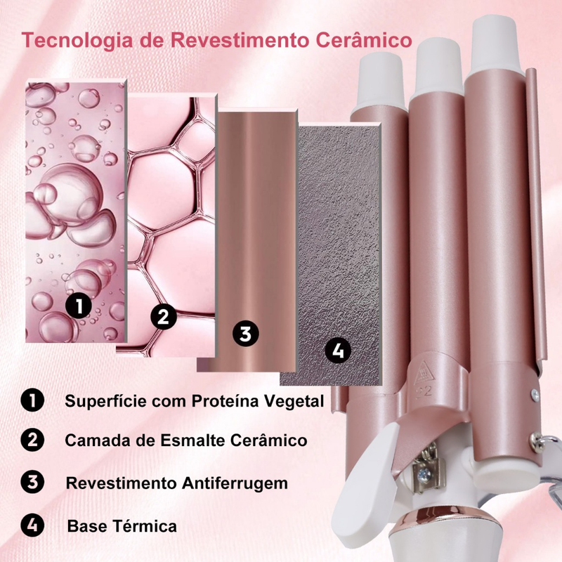 Modelador De Cachos Triondas Aquecimento Rápido em Segundo Tela LED 230 °C 22cm de diâmetro Bivolt Hatteker HT-128