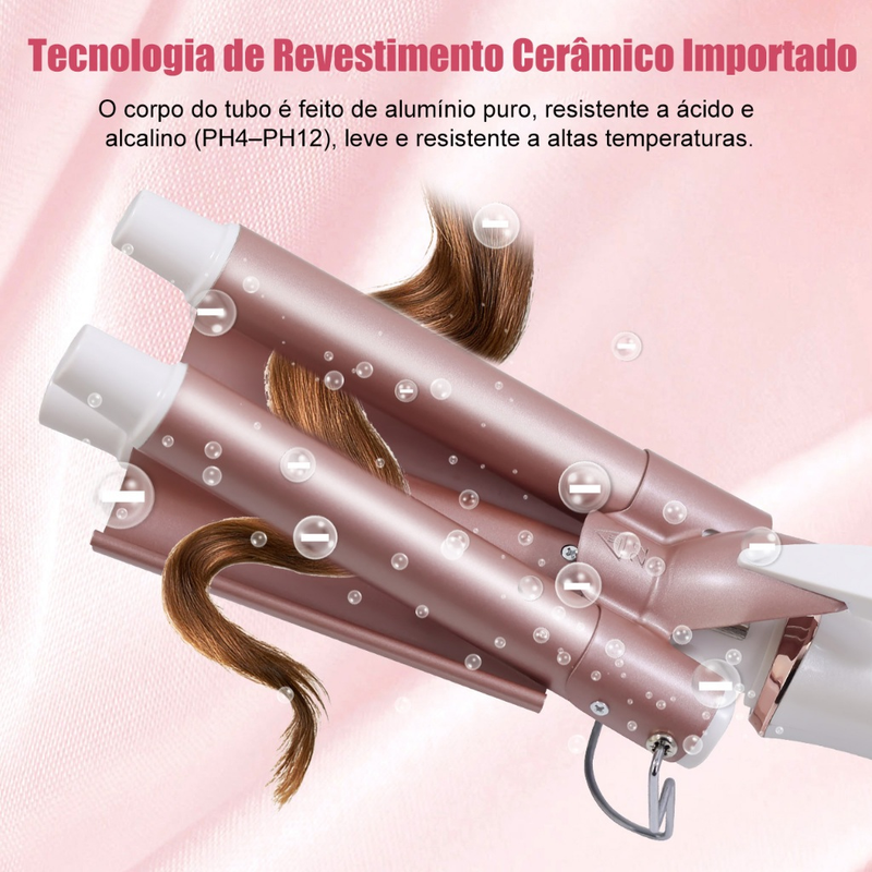 Modelador De Cachos Triondas Aquecimento Rápido em Segundo Tela LED 230 °C 22cm de diâmetro Bivolt Hatteker HT-128