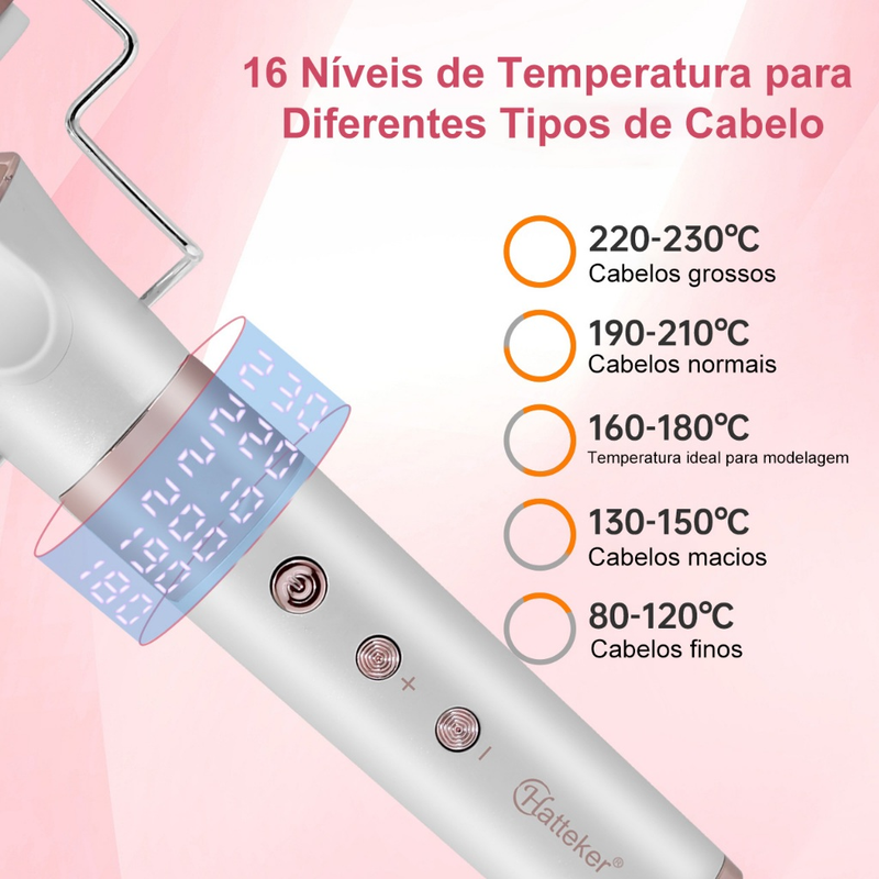 Modelador De Cachos Triondas Aquecimento Rápido em Segundo Tela LED 230 °C 22cm de diâmetro Bivolt Hatteker HT-128