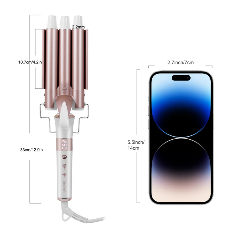 Modelador De Cachos Triondas Aquecimento Rápido em Segundo Tela LED 230 °C 22cm de diâmetro Bivolt Hatteker HT-128