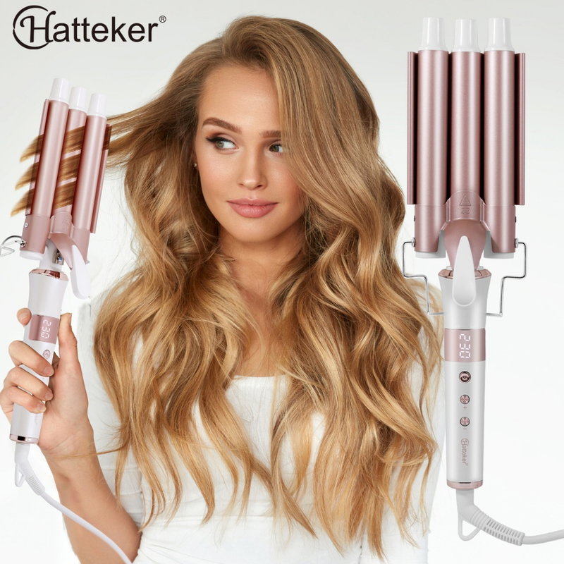 Modelador De Cachos Triondas Aquecimento Rápido em Segundo Tela LED 230 °C 22cm de diâmetro Bivolt Hatteker HT-128