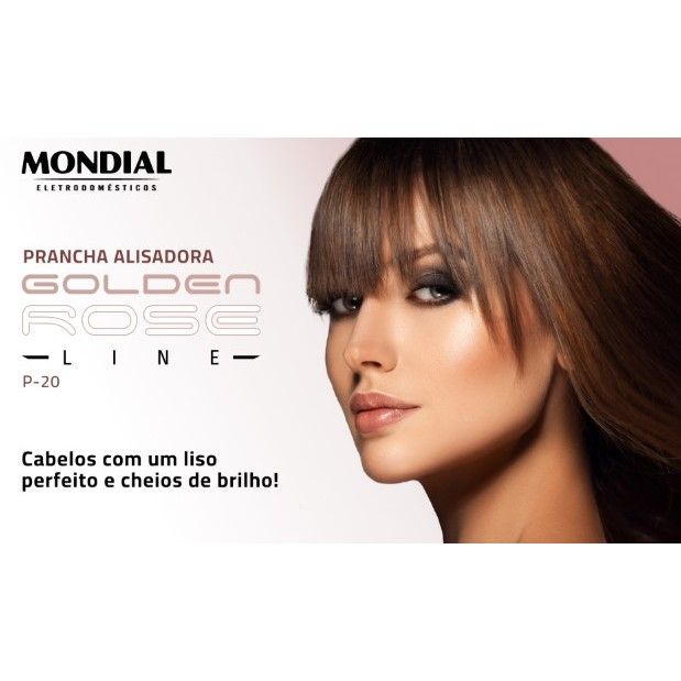 Chapinha Prancha Alisadora Mondial P-20 Golden Rose Bivolt Cabo Giratório Rosa