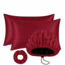 Kit Cetim Antifrizz 2 Fronhas 70x50+Touca Dupla Face Regulável+Scrunchie Elástico para Cabelo Cacheado e Liso