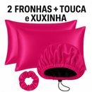 Kit Cetim Antifrizz 2 Fronhas 70x50+Touca Dupla Face Regulável+Scrunchie Elástico para Cabelo Cacheado e Liso