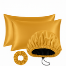 Kit Cetim Antifrizz 2 Fronhas 70x50+Touca Dupla Face Regulável+Scrunchie Elástico para Cabelo Cacheado e Liso