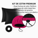 Kit Cetim Antifrizz 2 Fronhas 70x50+Touca Dupla Face Regulável+Scrunchie Elástico para Cabelo Cacheado e Liso