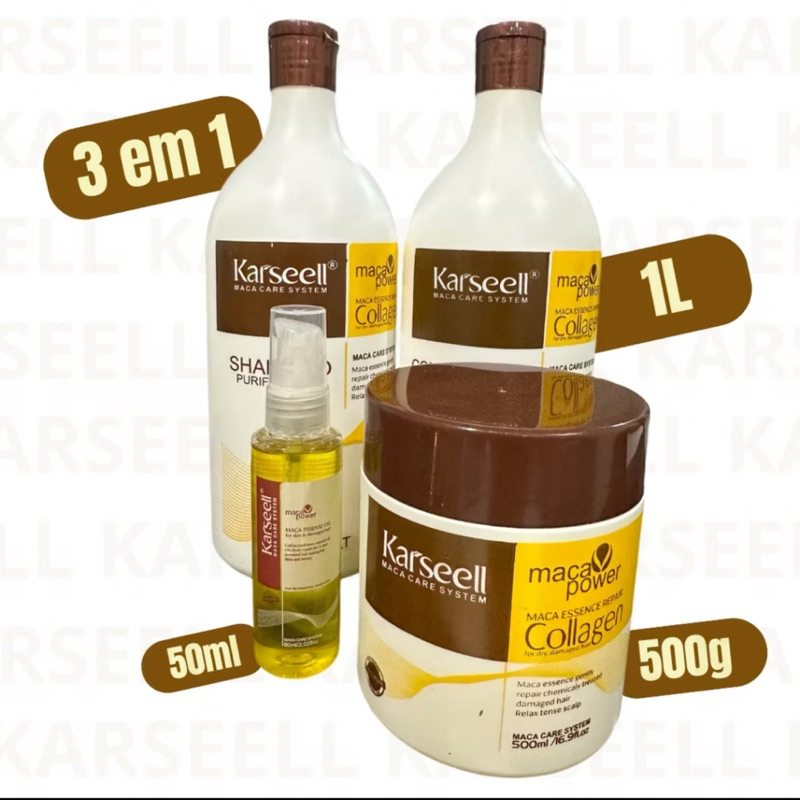Kit Completo Karseell Máscara 500 g + condicionador 1L + Shampoo 1L + Óleo karseell P 50ml