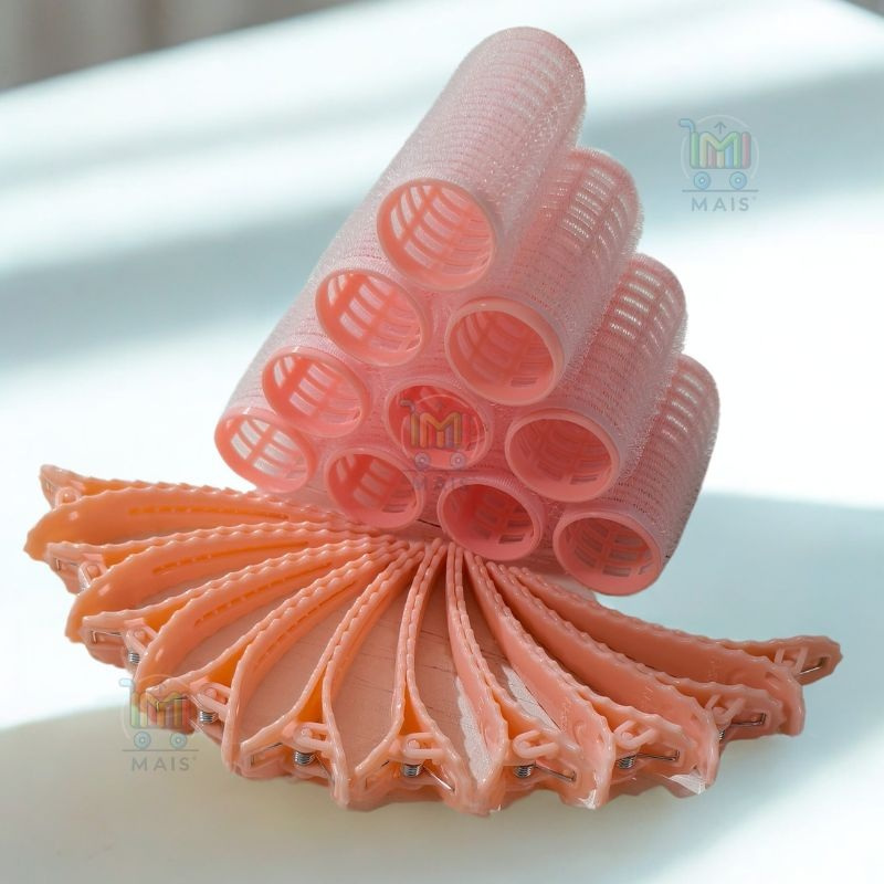 Kit 10 Bobs de Velcro + 10 Prendedores – Modeladores de Cabelo DIY – Tamanho Único 6,3x2,5cm