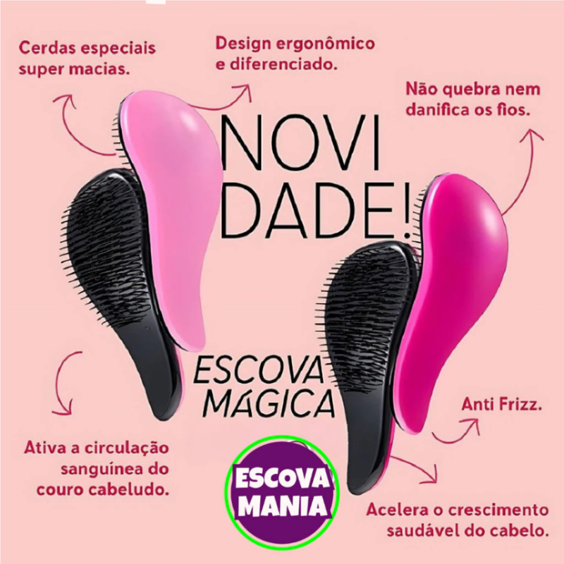 Kit Pura Beleza - 1 Escova Magica + 1 Escova Raquete + Toca De Cetim + Anti Frizz - De Desembaraçar Cabelo