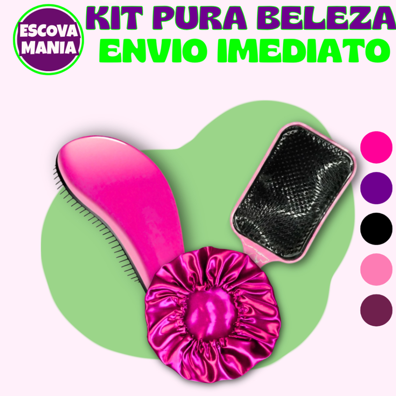 Kit Pura Beleza - 1 Escova Magica + 1 Escova Raquete + Toca De Cetim + Anti Frizz - De Desembaraçar Cabelo