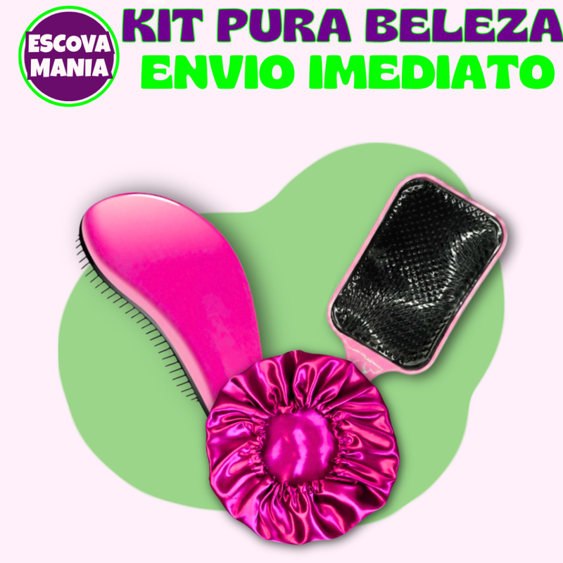 Kit Pura Beleza - 1 Escova Magica + 1 Escova Raquete + Toca De Cetim + Anti Frizz - De Desembaraçar Cabelo
