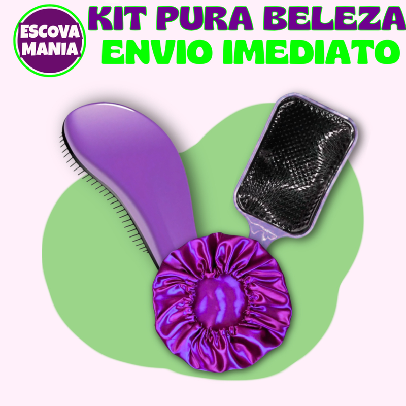 Kit Pura Beleza - 1 Escova Magica + 1 Escova Raquete + Toca De Cetim + Anti Frizz - De Desembaraçar Cabelo