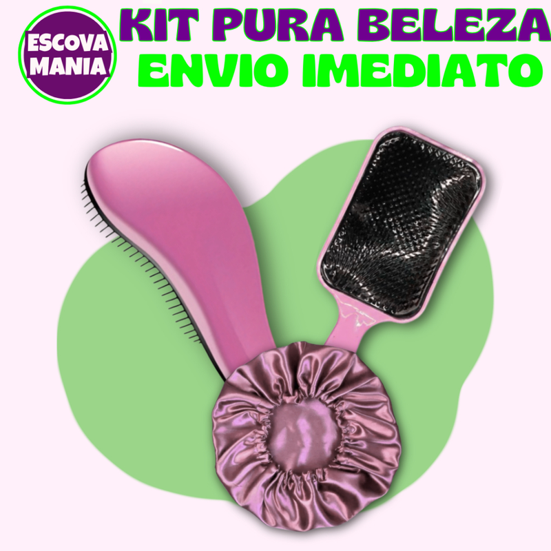 Kit Pura Beleza - 1 Escova Magica + 1 Escova Raquete + Toca De Cetim + Anti Frizz - De Desembaraçar Cabelo