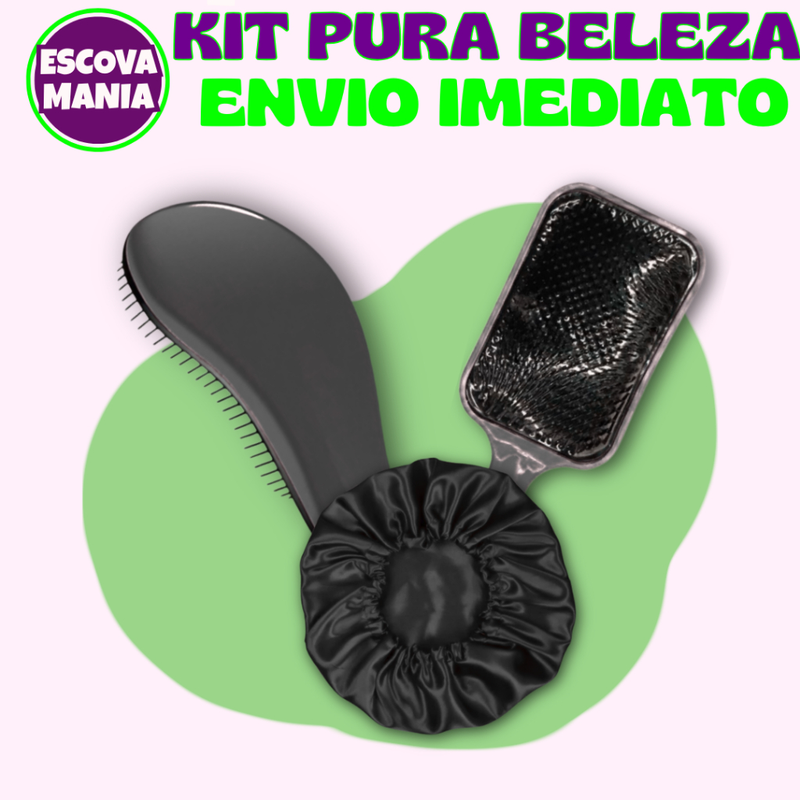 Kit Pura Beleza - 1 Escova Magica + 1 Escova Raquete + Toca De Cetim + Anti Frizz - De Desembaraçar Cabelo