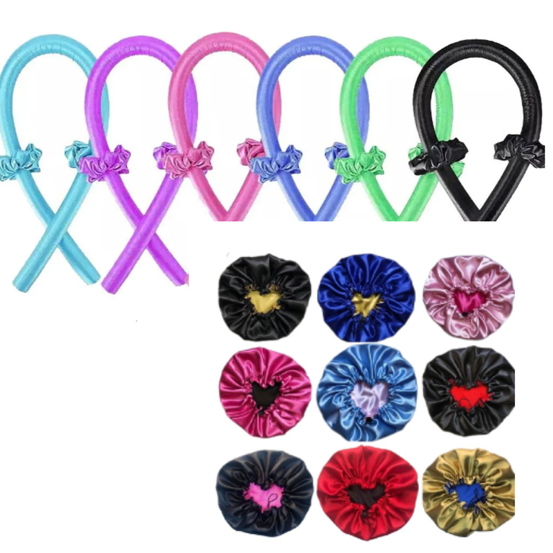 Kit Com Modelador De Cachos + Touca Cetim Dupla Face Com Regulador