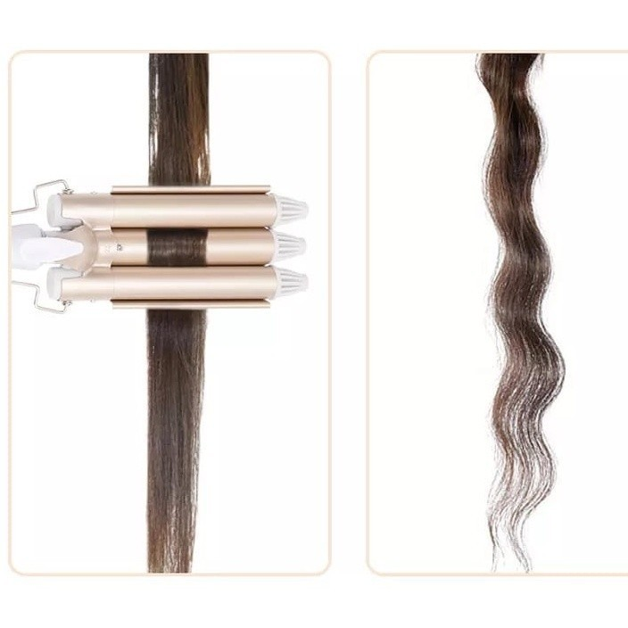 Chapinha Triondas Ondulador Formador Triplo 22mm Modelador de Cachos Onda Cabelo Cerâmica Para Longo E Curto 200°C