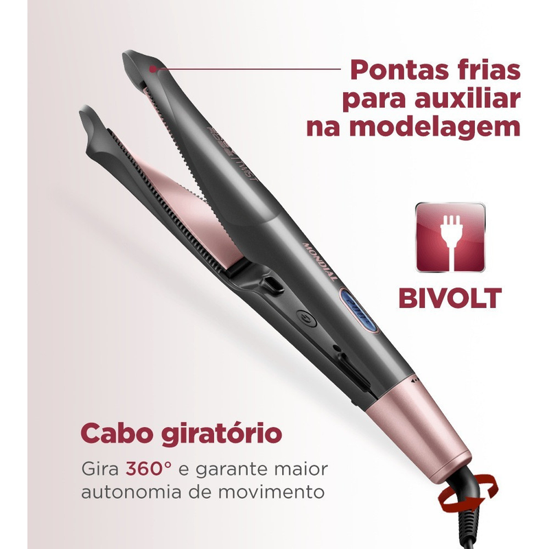 Prancha Alisadora Mondial Bivolt Grey Rose Twist P-29 230°