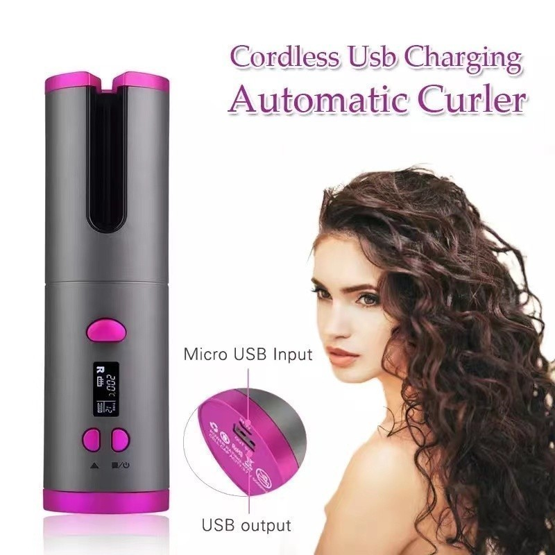Modelador de cabelo automático sem fio com bateria recarregável de cerâmica embutida marisa