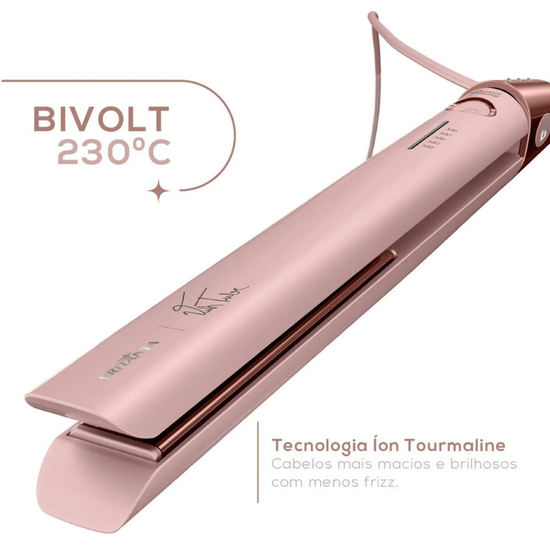 Prancha Britânia BPR04 Titanium 230 °C Bivolt Linha Viih Tube Ion Tourmaline Profissional
