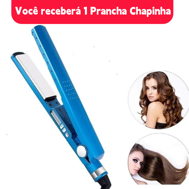 Kit 2 em 1 Escova Secadora Rotativa 110v + Chapinha Profissional Bivolt Titanium