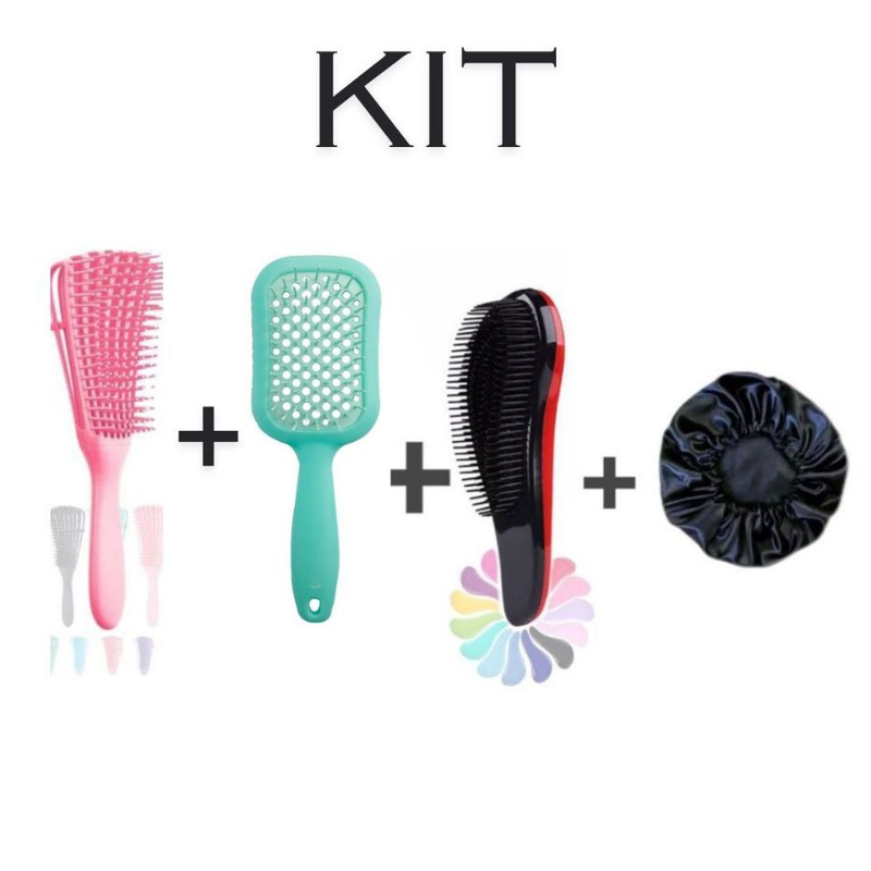 Kit Escova Polvo+ Escova Vazada+ Escova Magica e Touca de Cetim