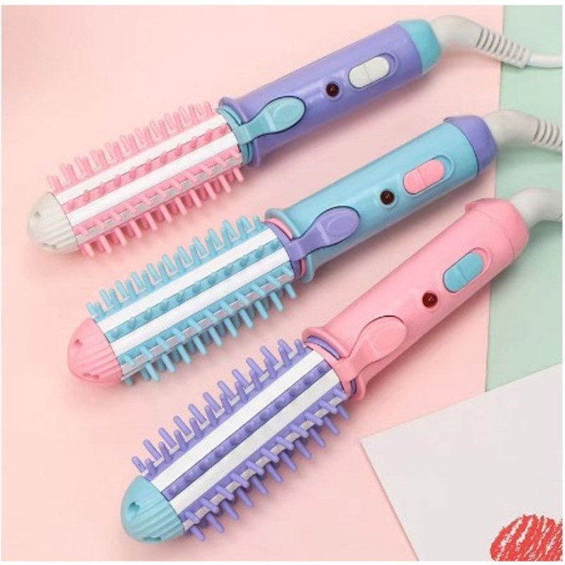 Mini Escova enrola cabelo chapinha bivolt portátil alisadora 2em1