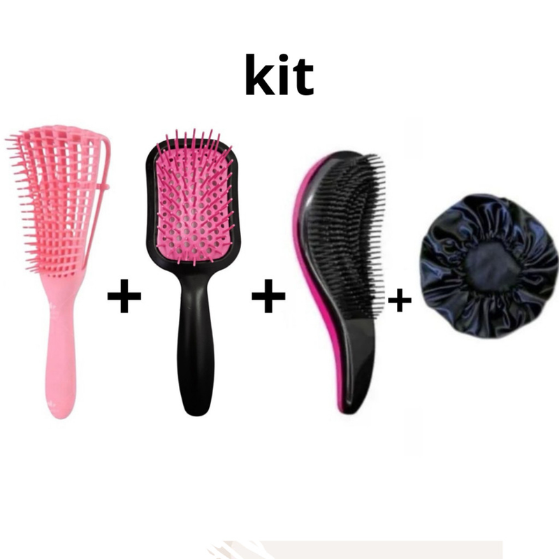 Kit Escova Polvo+ Escova Vazada+ Escova Magica e Touca de Cetim