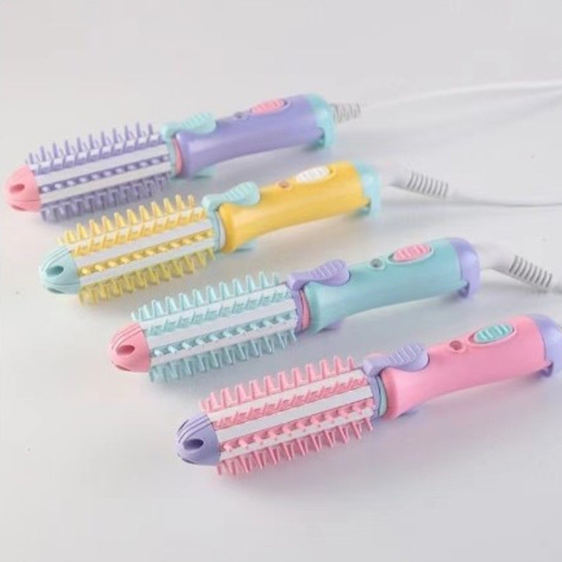 Mini Escova enrola cabelo chapinha bivolt portátil alisadora 2em1