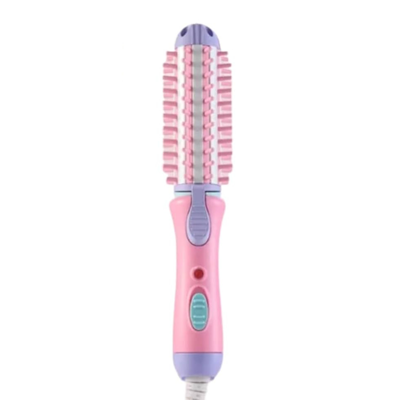 Mini Escova enrola cabelo chapinha bivolt portátil alisadora 2em1