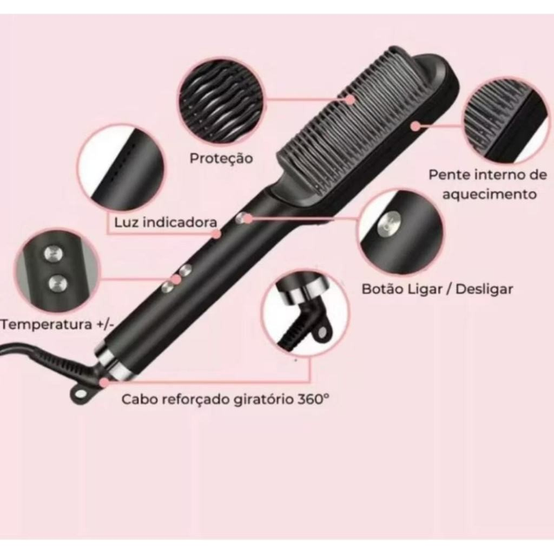 Escova Alisadora Anion Hair Pro 3 em 1 , Secador, Chapinha e Modelador de Cachos Bivolt fang